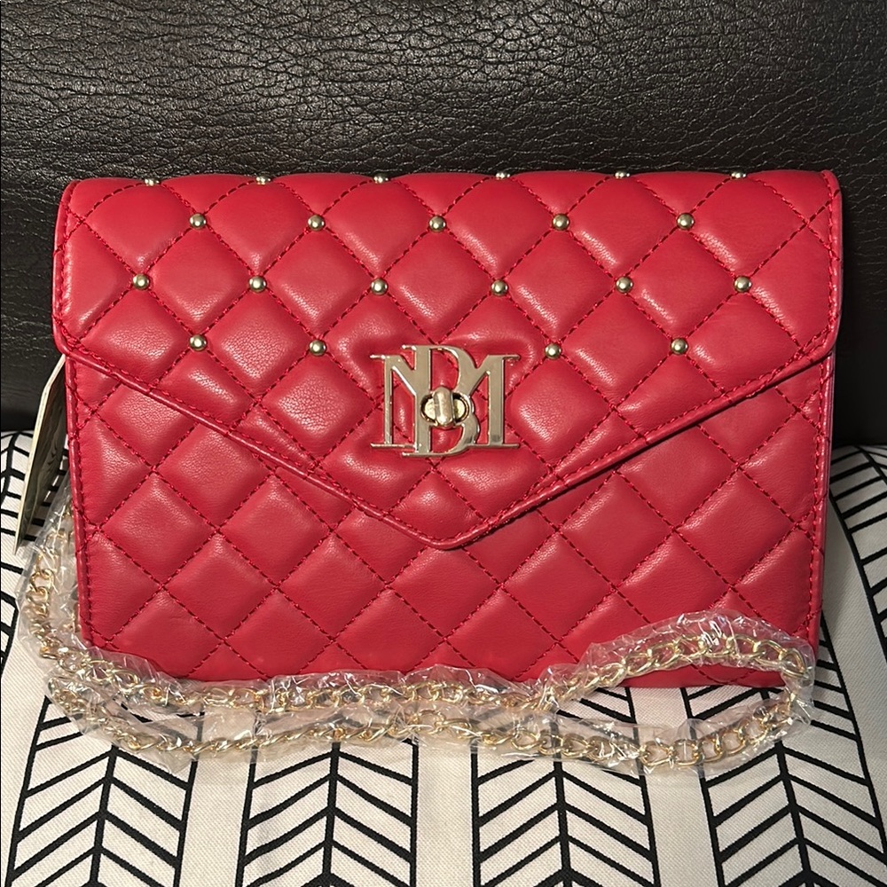 Badgley Mischka Red and Gold Quilted Crossbody Bag Vegan Leather